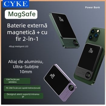 Q9 Bancă de energie magnetică cu încărcare wireless, 15W, aliaj de aluminiu, ultra-subțire, afișaj digital, 10000mAh