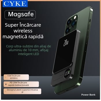 Q9 Bancă de energie magnetică cu încărcare wireless, 15W, aliaj de aluminiu, ultra-subțire, afișaj digital, 10000mAh