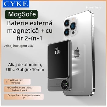 Q9 Bancă de energie magnetică cu încărcare wireless, 15W, aliaj de aluminiu, ultra-subțire, afișaj digital, 10000mAh