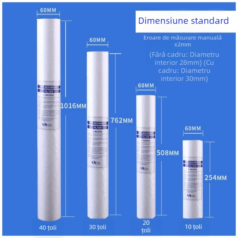 Element filtrant PP din bumbac, prefiltru pentru apă, filtru melt-blown, 1, 5, 10 și 20 mm