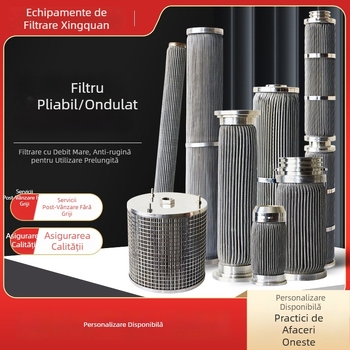 Element filtrant pliabil din oțel inoxidabil pentru debite mari, filtrare hidraulică cu plasă metalică sudată, cartuș pliabil în valuri