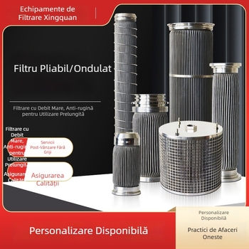 Element filtrant pliabil din oțel inoxidabil pentru debite mari, filtrare hidraulică cu plasă metalică sudată, cartuș pliabil în valuri