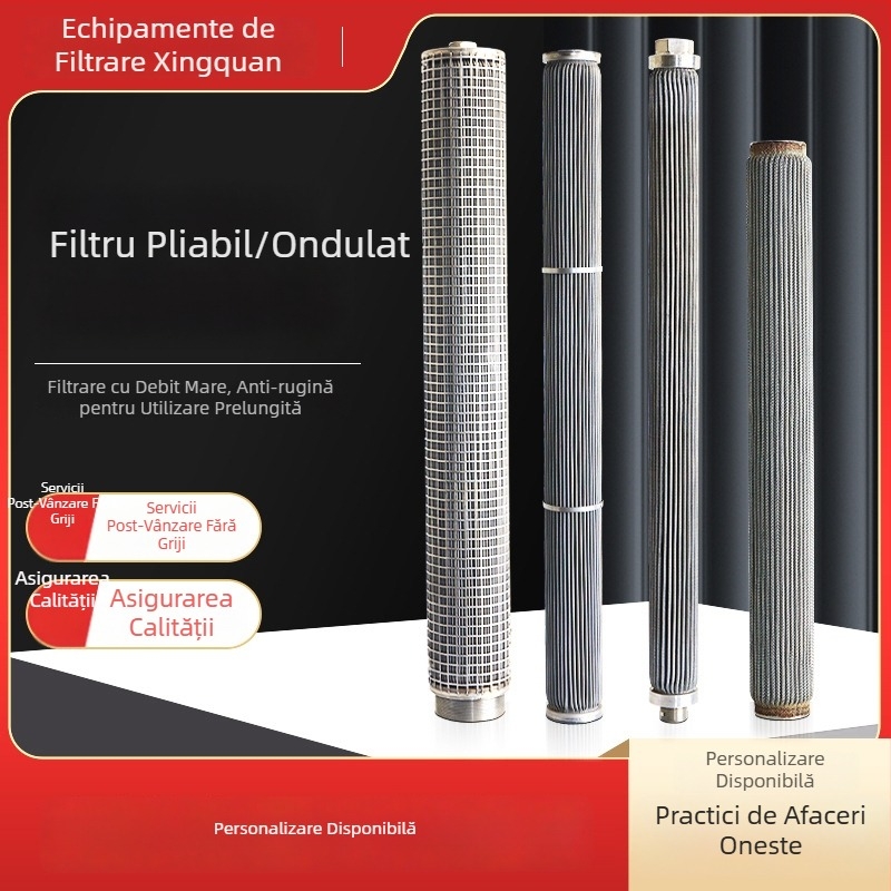 Element filtrant pliabil din oțel inoxidabil pentru debite mari, filtrare hidraulică cu plasă metalică sudată, cartuș pliabil în valuri