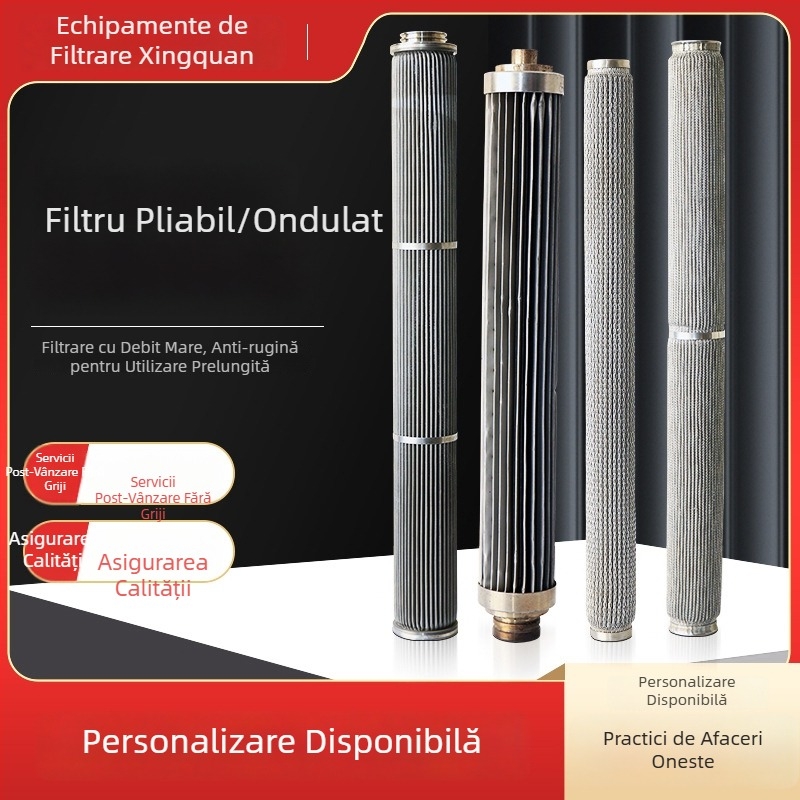 Element filtrant pliabil din oțel inoxidabil pentru debite mari, filtrare hidraulică cu plasă metalică sudată, cartuș pliabil în valuri