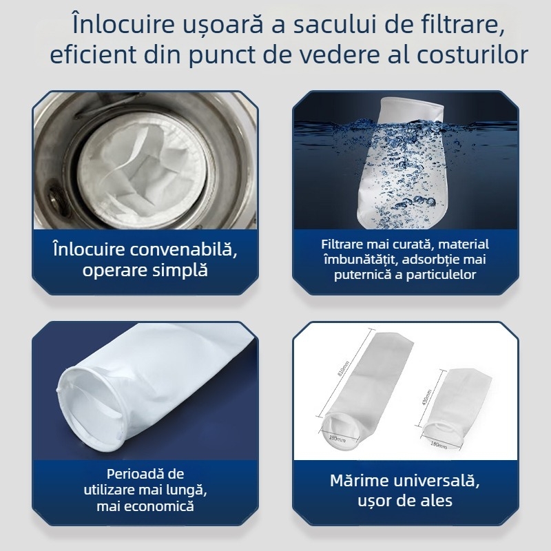 Filtru de pungă din oțel inoxidabil 304 pentru apă uzată industrială, sediment, prefiltru pentru benzină și motorină, debit mare, filtrare de precizie