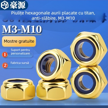 Piuliță hexagonală din oțel inoxidabil 304, finisaj titan-galben, cu capac de blocare, dimensiuni M2, M2.5, M3, M4, M5, M6, M8, M10