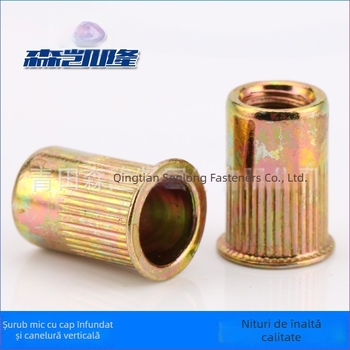 M6x14 piuliță rivet, cap conic și profil canelat, oțel carbon galvanizat