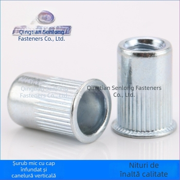 M6x14 piuliță rivet, cap conic și profil canelat, oțel carbon galvanizat