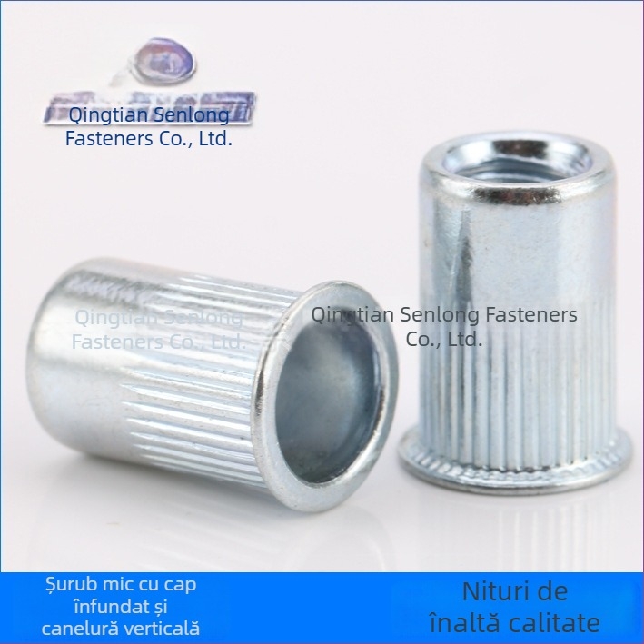 M6x14 piuliță rivet, cap conic și profil canelat, oțel carbon galvanizat