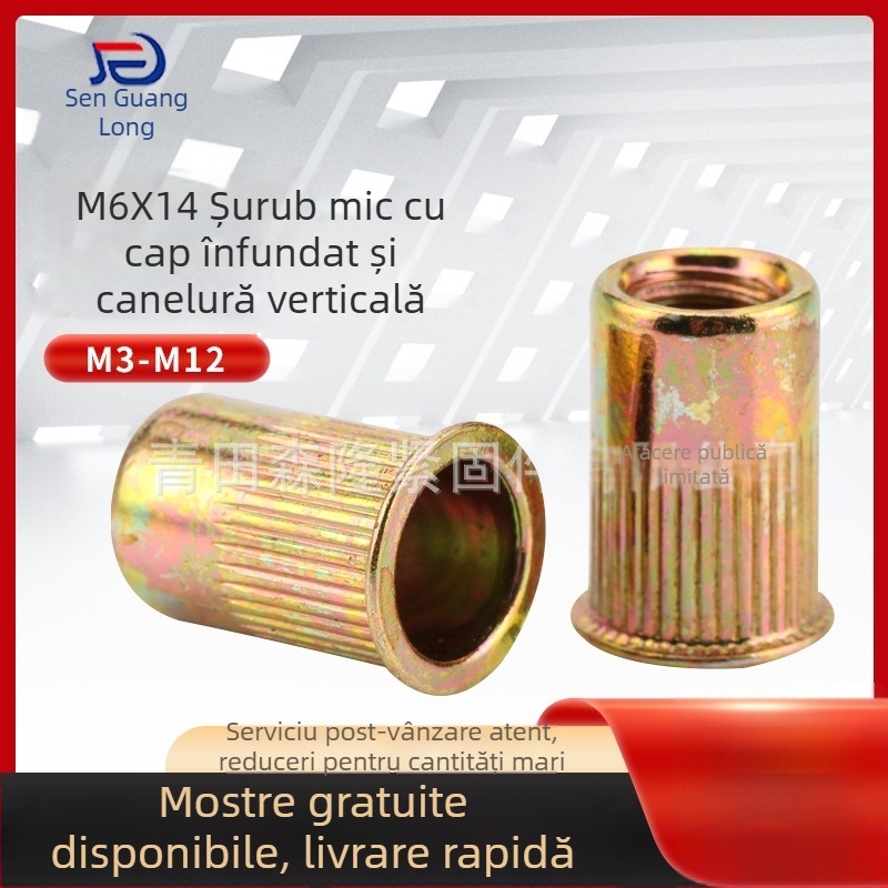 M6x14 piuliță rivet, cap conic și profil canelat, oțel carbon galvanizat