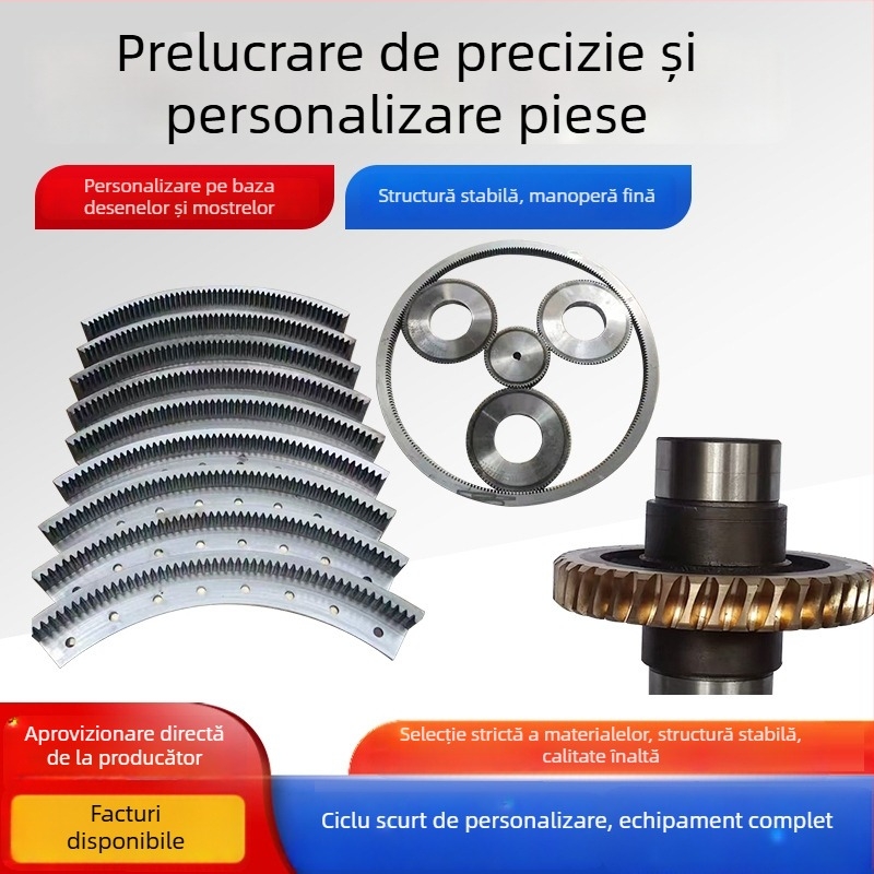 Șină dinți drepți pentru transmisie, personalizată după desen, oțel 45, dinți cu suprafață durificată, pinion inserat, melc