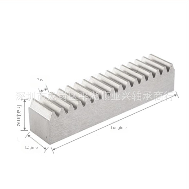 Șină din nylon POM cu dinți înclinați, tratată prin călire, executată după desen, variante de matrițe 1, 1,5, 2, 2,5, 3 și 4.