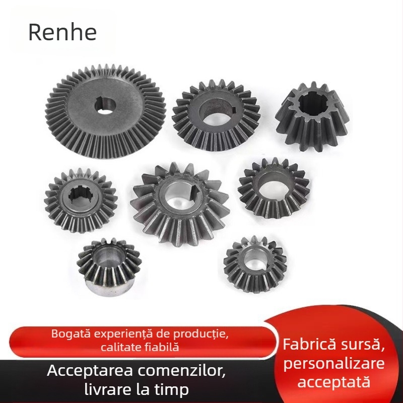 Din conic cu dinți drepți și elicoidal, modul 1, 15/45 dinți, înălțimea dinților 6 mm, lățimea dinților 6 mm, oțel Nr.45