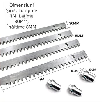 Șină dințiată pentru motorul unei uși glisante, dinți helicoidal, fontă, lățimea dinților 8/10, grosime 0.8-10 mm