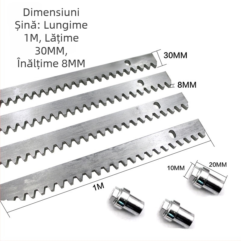 Șină dințiată pentru motorul unei uși glisante, dinți helicoidal, fontă, lățimea dinților 8/10, grosime 0.8-10 mm