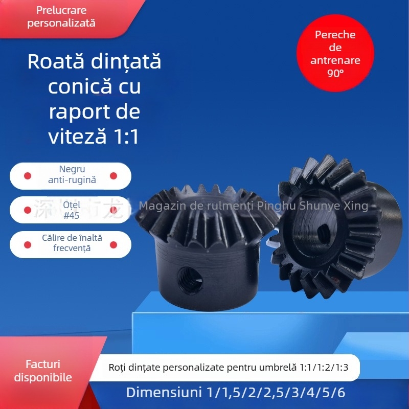 Roată dinți conici elicoidal, personalizată, 45°, raport 1:1, dinți prelucrați