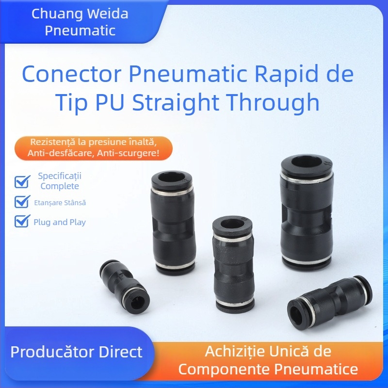 Seria PU cupluri, cu capac negru pentru țeavă de aer — conector pneumatic cu trecere dreaptă și diametru variabil