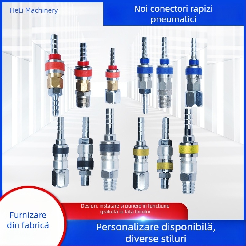 Conector pneumatic rapid pentru oxigen, acetilenă, propan și aer, cu valvă auto-blocantă