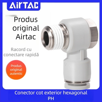 Fiting pneumatic cu conectare rapidă, filet extern hexagonal, cot unghiular PH4-6-8-10-12/M5-01-02-03-04