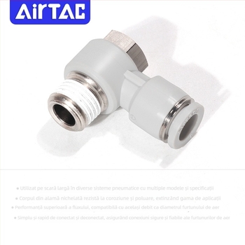 Fiting pneumatic cu conectare rapidă, filet extern hexagonal, cot unghiular PH4-6-8-10-12/M5-01-02-03-04