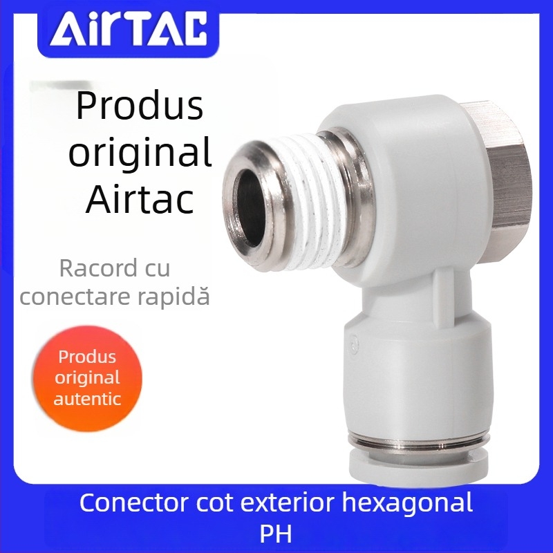 Fiting pneumatic cu conectare rapidă, filet extern hexagonal, cot unghiular PH4-6-8-10-12/M5-01-02-03-04