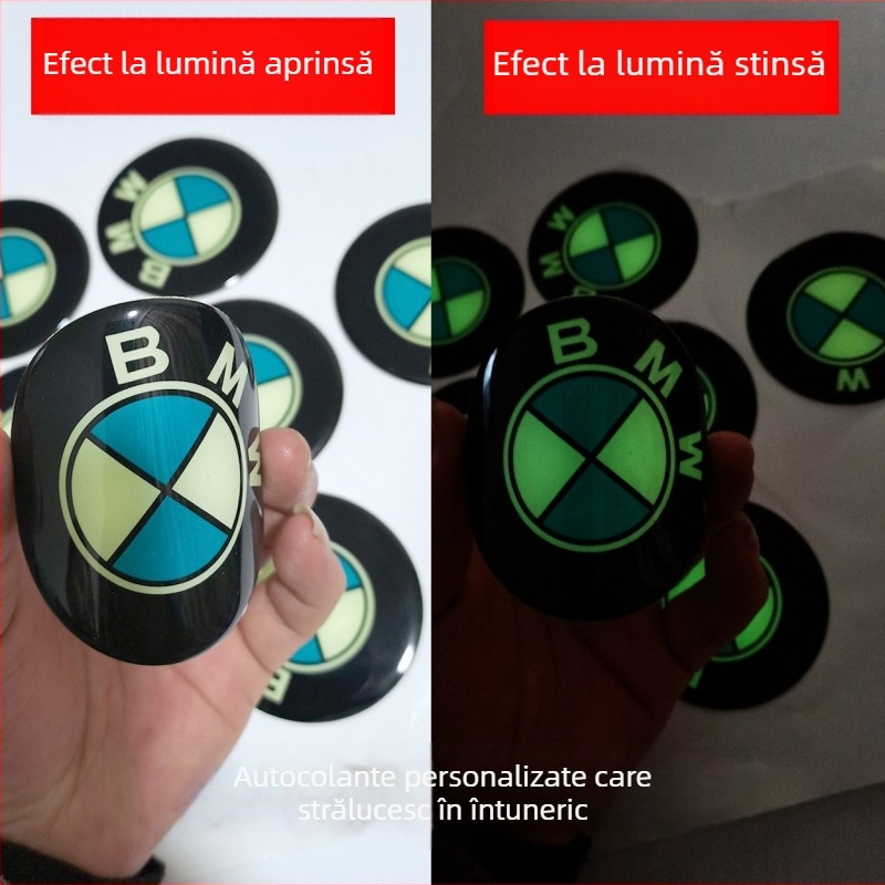 Emblemă auto 3D luminoasă în întuneric, etichetă autoadezivă din PU transparentă, cu rășină epoxidică, personalizabilă