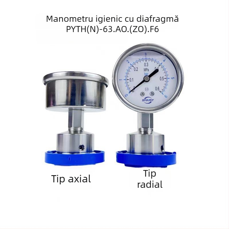Manometru cu diafragmă sanitar, rezistent la șocuri, PYTHN63F6, montaj rapid cu clemă, 50.5 mm, diametru nominal 63 mm