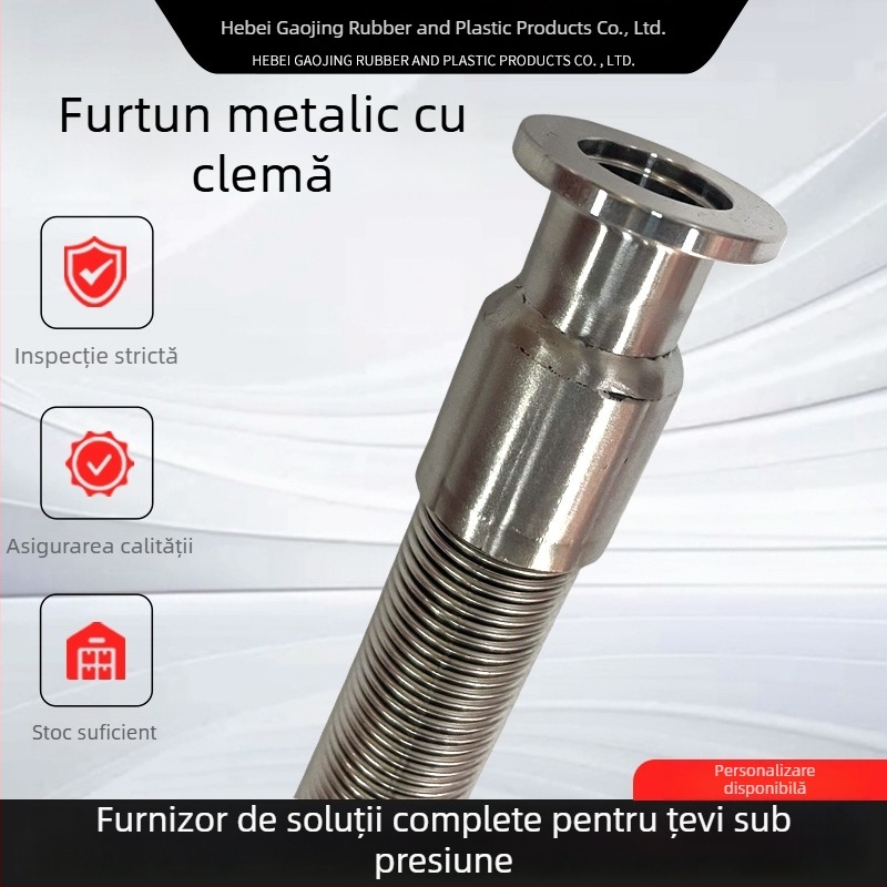 Furtun metal din oțel inoxidabil, tip Chuck, cu cuplă sanitară și bellows, conectare rapidă industrială