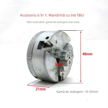 Accesoriu metalic șase în unu pentru micro-unealtă: mandrină cu trei gheare și tijă de conectare