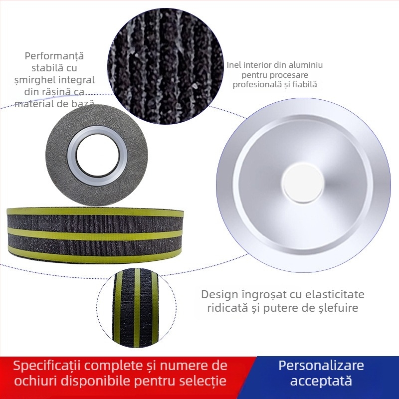 Disc abraziv de polisare ISO certificat, cu suport din țesătură de poliester pentru prelucrare și finisare a metalelor; diametru 100–500 mm, gaură 16 mm, grosime 25–100 mm, granulație 60–1000.