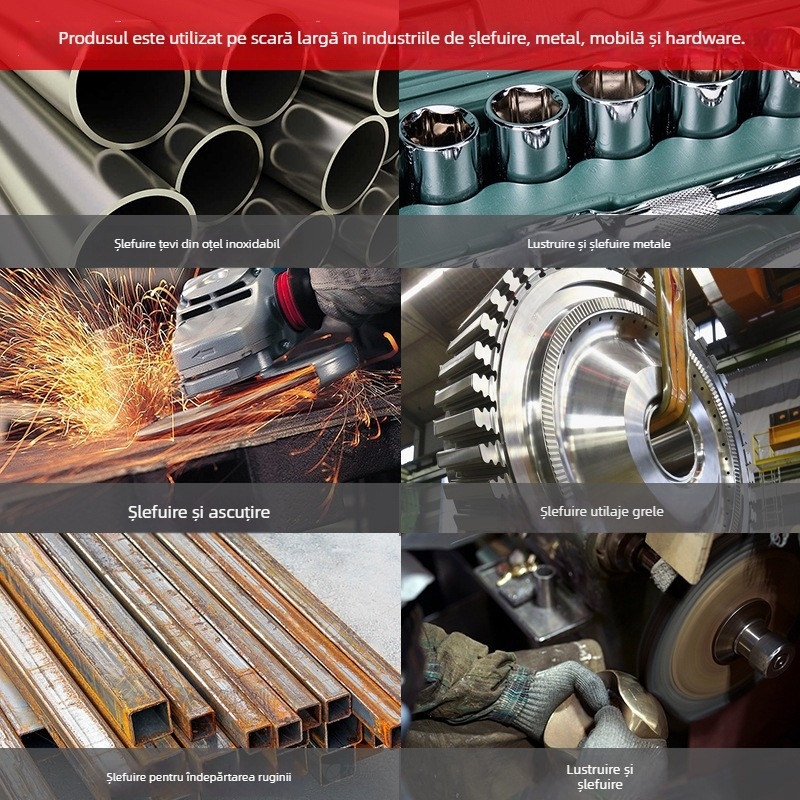Disc abraziv de polisare ISO certificat, cu suport din țesătură de poliester pentru prelucrare și finisare a metalelor; diametru 100–500 mm, gaură 16 mm, grosime 25–100 mm, granulație 60–1000.