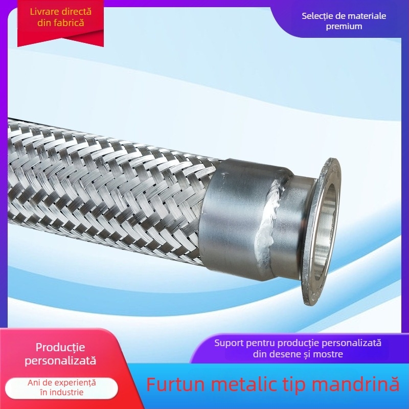 Furtun metalic din oțel inoxidabil 304, ondulat, împletit cu sârmă de oțel, tip collet