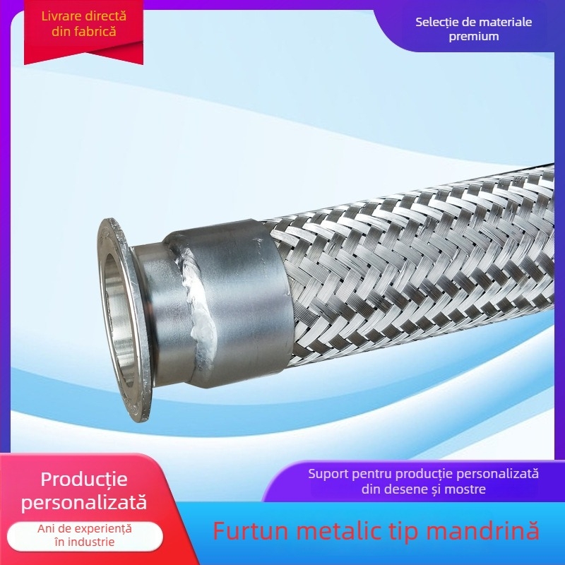 Furtun metalic din oțel inoxidabil 304, ondulat, împletit cu sârmă de oțel, tip collet