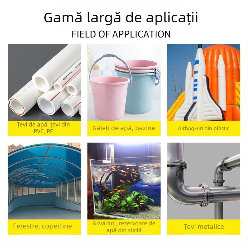 Bandă adezivă rezistentă la apă pentru etanșarea scurgerilor la conducte PVC și găuri ale găleților