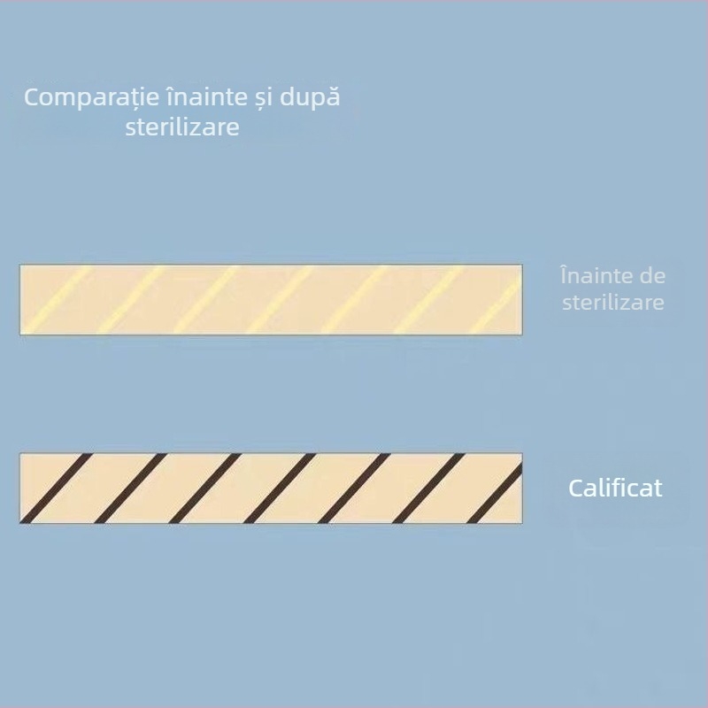 Bandă indicator pentru sterilizare la temperaturi înalte, cu schimbare de culoare, din hârtie creponată pentru ambalare sterilă