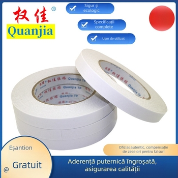 Bandă dublu-façetă albă, transparentă, pe bază de hârtie țesută cu substrat nețesut, aderență puternică, personalizabilă