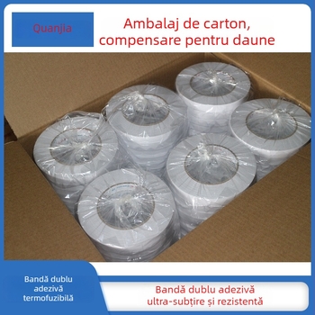 Bandă dublu-façetă albă, transparentă, pe bază de hârtie țesută cu substrat nețesut, aderență puternică, personalizabilă