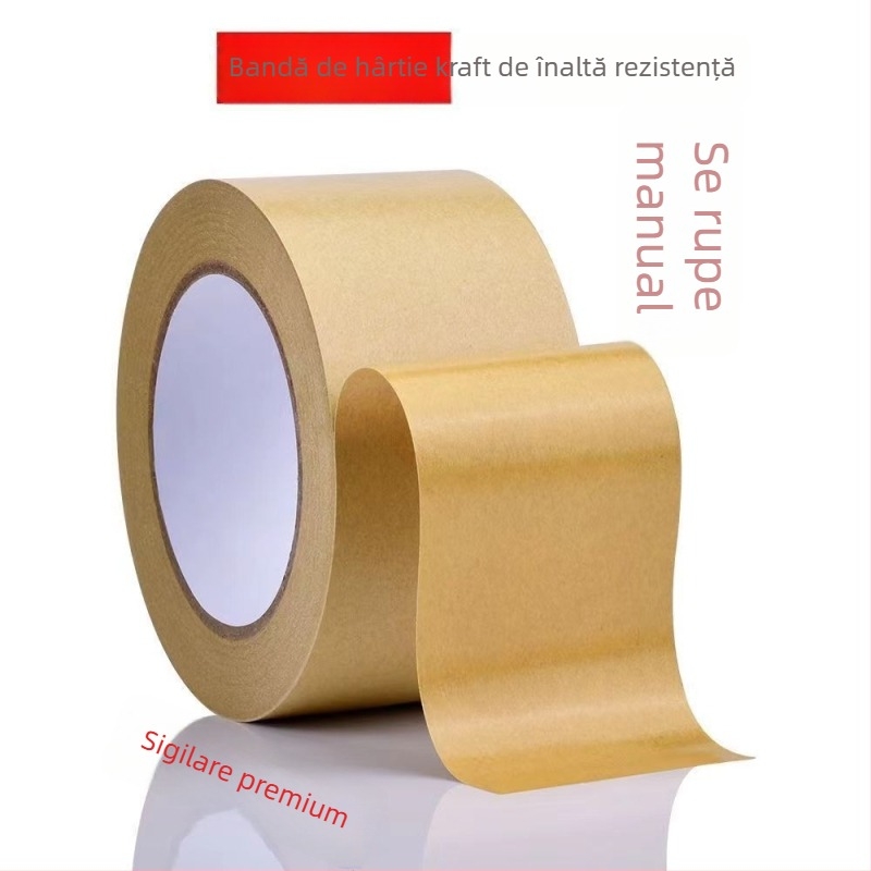 Bandă din hârtie kraft rezistentă la temperaturi înalte, cu vâscozitate mare, suprafață de scriere, biodegradabilă, mată, autocolantă pentru ambalare, 50mm x 50m, grosime 0,13mm