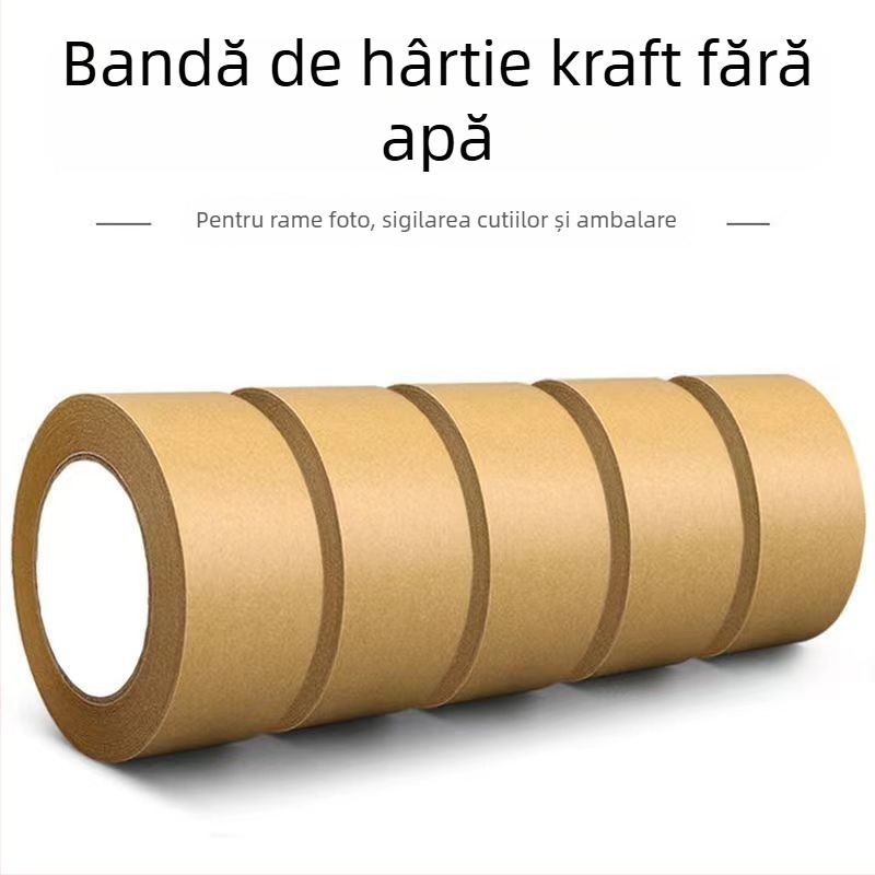 Bandă din hârtie kraft rezistentă la temperaturi înalte, cu vâscozitate mare, suprafață de scriere, biodegradabilă, mată, autocolantă pentru ambalare, 50mm x 50m, grosime 0,13mm