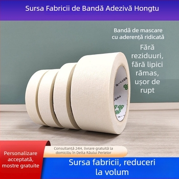 Bandă de mascare din hârtie texturată, aderență puternică, grosime 0,145 mm, pentru vopsire și mascare a suprafețelor, ușor de desprins, fără reziduuri de adeziv, miez de hârtie