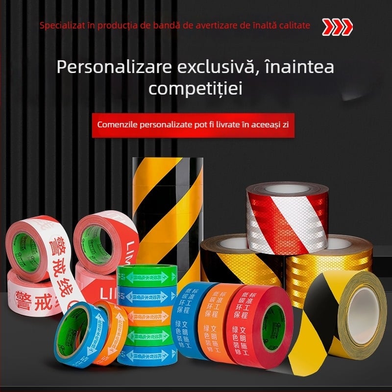 Bandă PET de avertizare pentru marcarea podelei, dimensiuni și culoare personalizate, linie zebra, marcaj de podea, calitate industrială, aderență înaltă, antiderapant