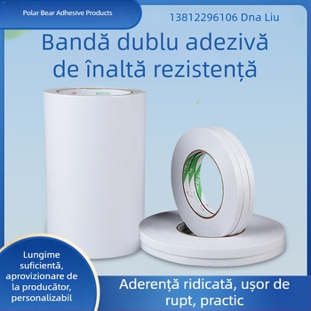 Bandă dublu-adezivă din hârtie de bumbac, cu aderență mare, rezistentă la temperaturi, adeziv acrilic detașabil