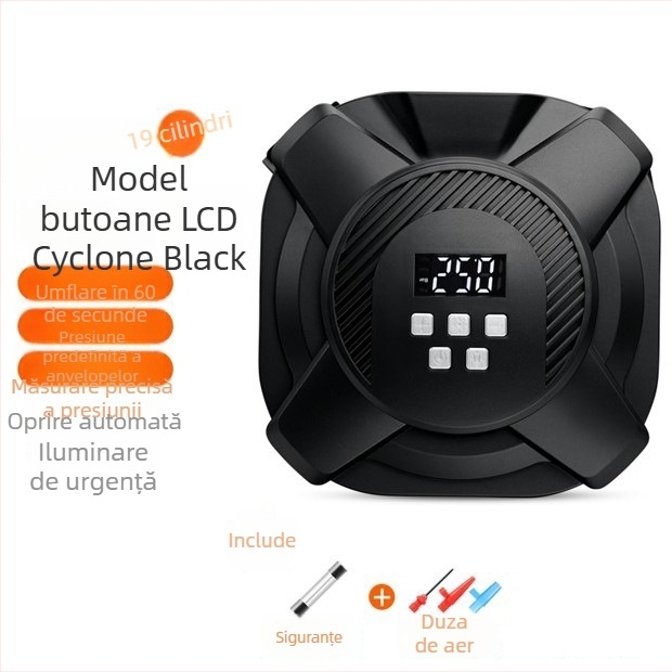Pompa de cauciuc pentru mașină cu afișaj digital, 12V, 30 cilindri