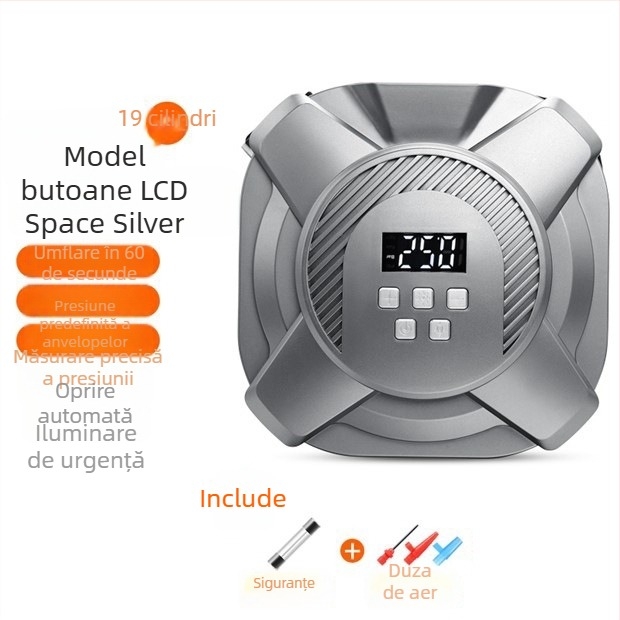 Pompa de cauciuc pentru mașină cu afișaj digital, 12V, 30 cilindri