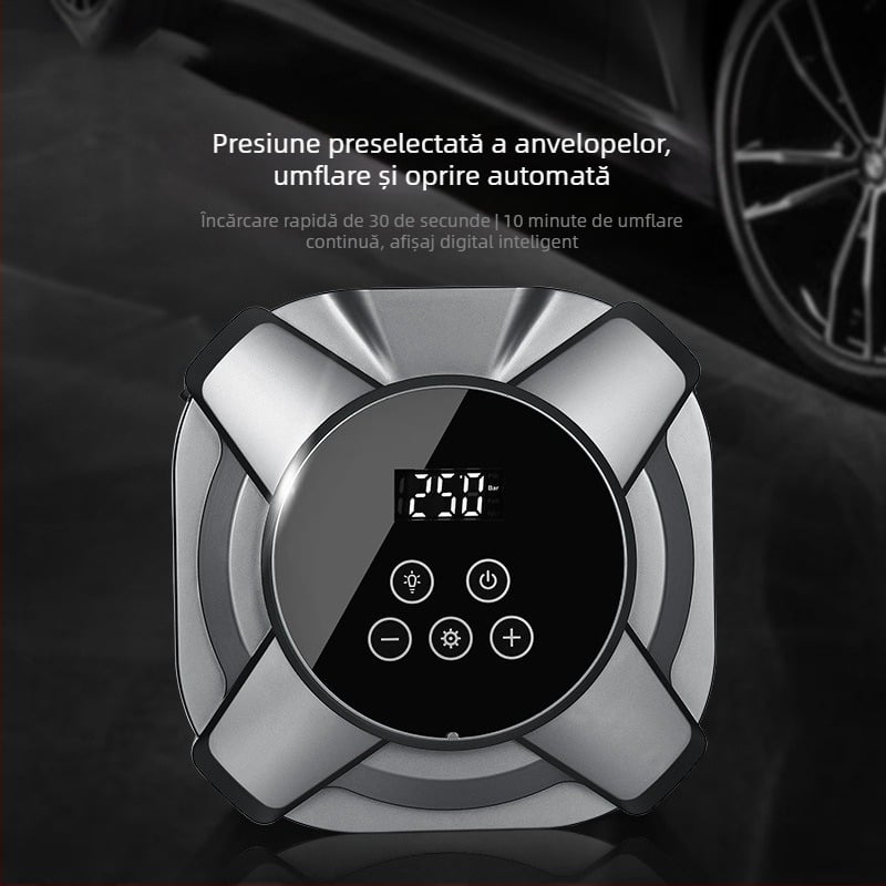 Pompa de cauciuc pentru mașină cu afișaj digital, 12V, 30 cilindri