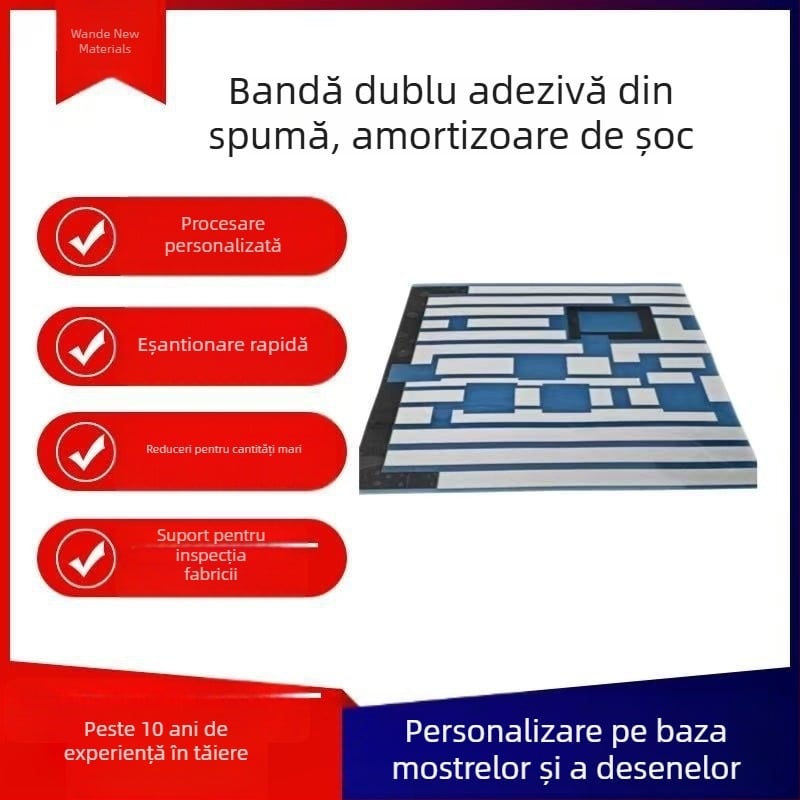 Bandă dublu-adezivă din spumă, impermeabilă și amortizantă la șocuri, decupare industrială, personalizabilă