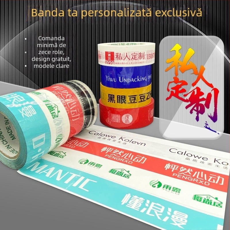 Bandă personalizată cu logo de avertizare, bandă de ambalare transparentă