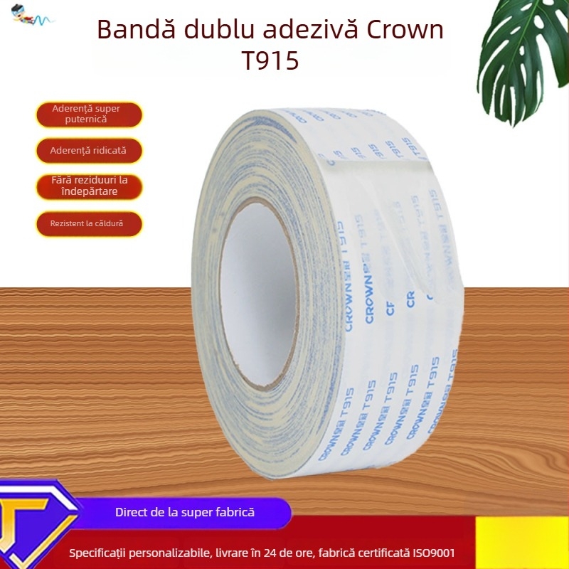 Crown T915 bandă dublu-față, aderență înaltă, bază din hârtie de bumbac, fără urme, rezistentă la temperaturi ridicate, netesut, adeziv pe bază de ulei