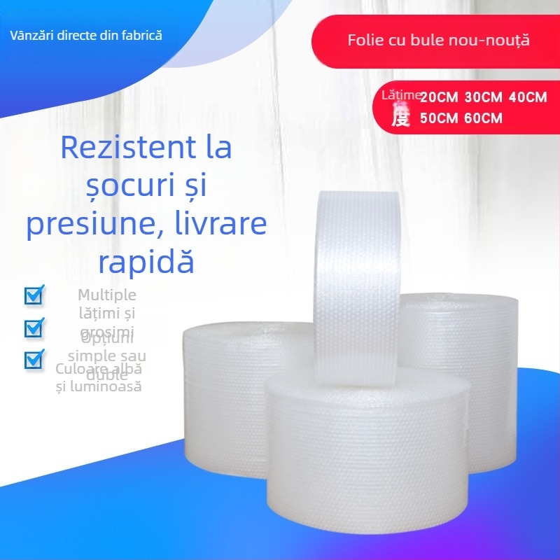 Role de folie cu bule, lățime 50 cm, lungime 55 m, albă, bule medii