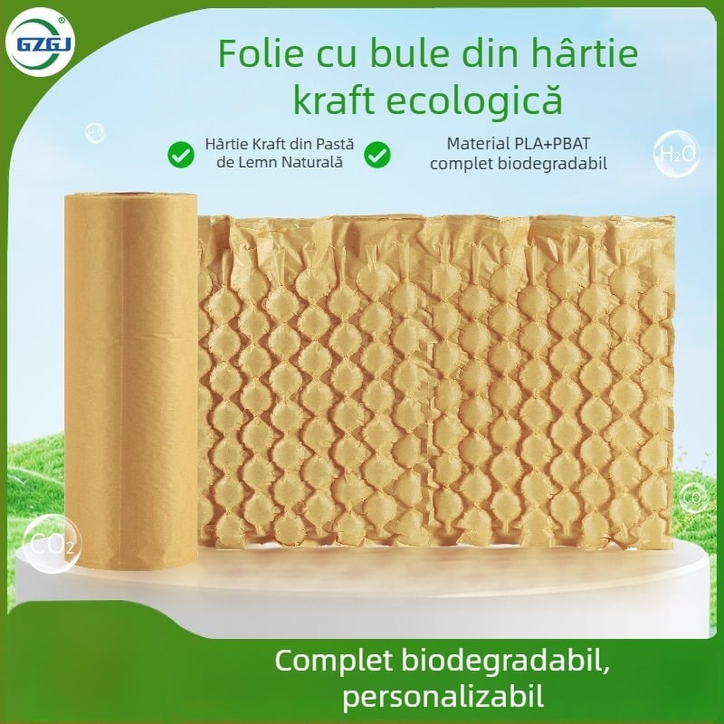 Film amortizant biodegradabil din hârtie kraft, cu perne de aer și folie ondulată pentru protecție la transport
